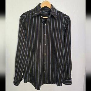 Y2K 7 Diamonds Black with Blue Stripes Long Sleeve Button Down Shirt